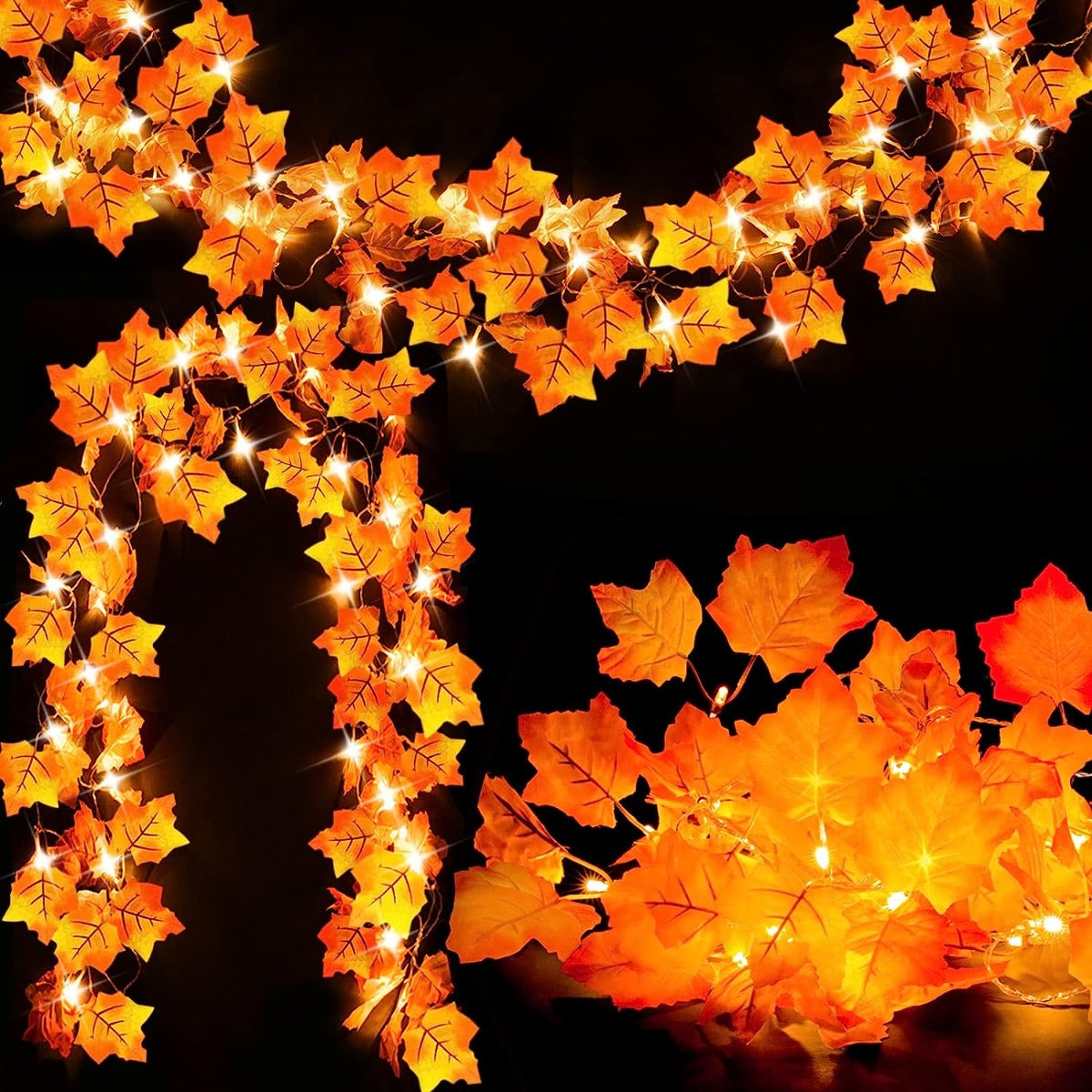 3-Pack Fall Garland Lights Thanksgiving, Christmas, and Halloween Decorations - 60 LED Lights, 20 Ft Waterproof Battery Powered.