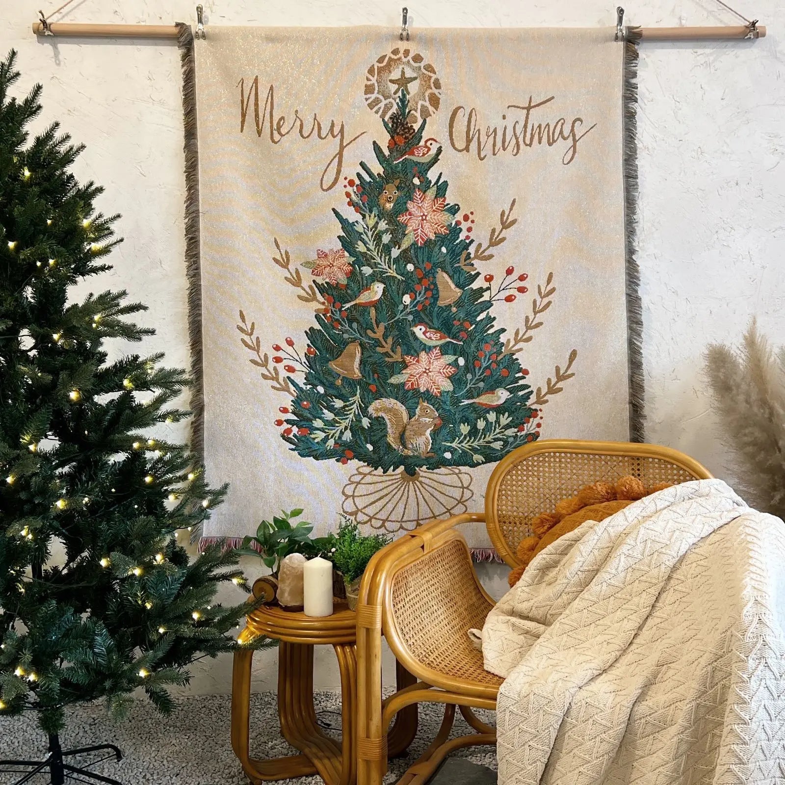 Bohemian Christmas Blanket Early America decorations and use Gift Tapestry Throw Woven from Cotton