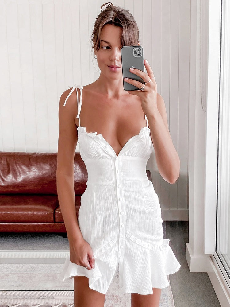 Bella Bianca Cotton White Spaghetti Strap Bodycon Summer Dress Embrace the Spirit of the Amalfi Coast