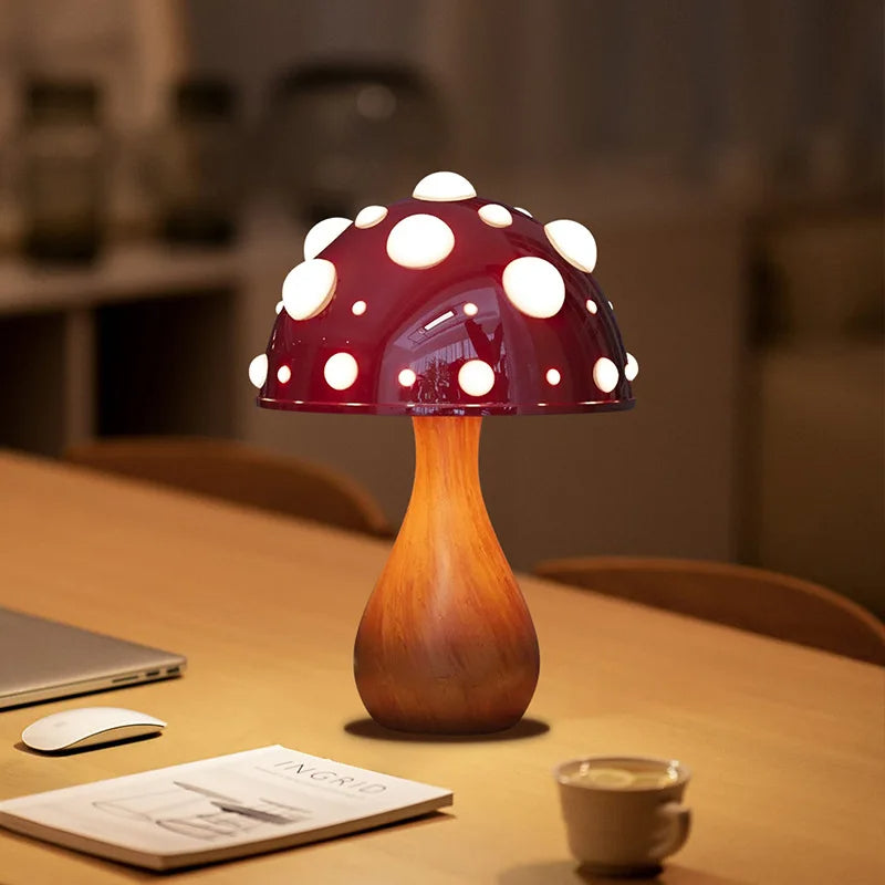 Amanita Mushroom Lamp Versatile Desk Light with Tricolored LED, USB Option, and Biomimetic Design
