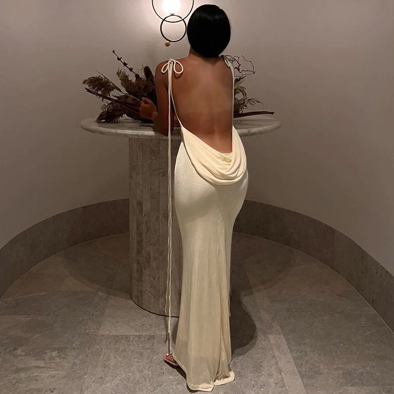 Glamourous Whispers Summer 2023 Backless Maxi Dress Spaghetti Strap sleeveless Long Party & beach Club Cocktail dress - An Elegant Evening Party Dress by BSIDEYOU
