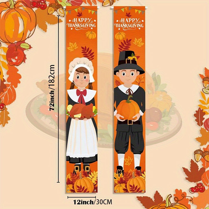 2 Pcs Thanksgiving Sign Fall Harvest Banner for Indoor Outdoor Home Party Decorations