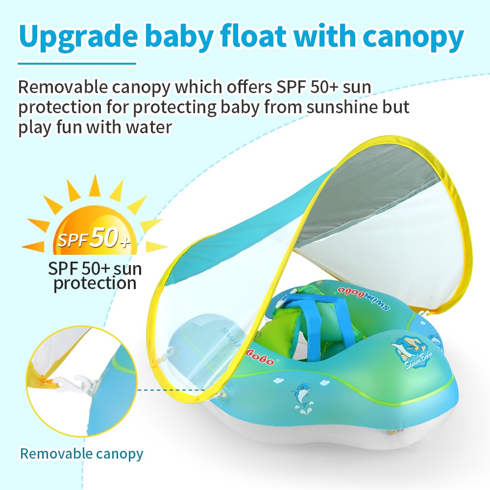Baby Swimming Float Inflatable Baby Pool Float Ring with Sun Protection Canopy