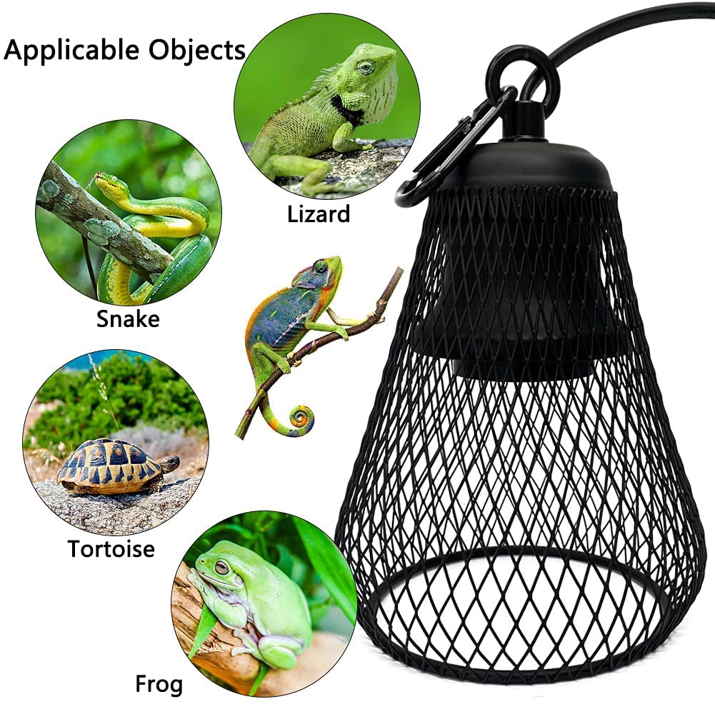 UVB reptile light Anti-Scald Lampshade and Heat Emitter lamp, Heat Lamp bulb with Guard for Pets Turtles Chicks Lizard Snake (Black)