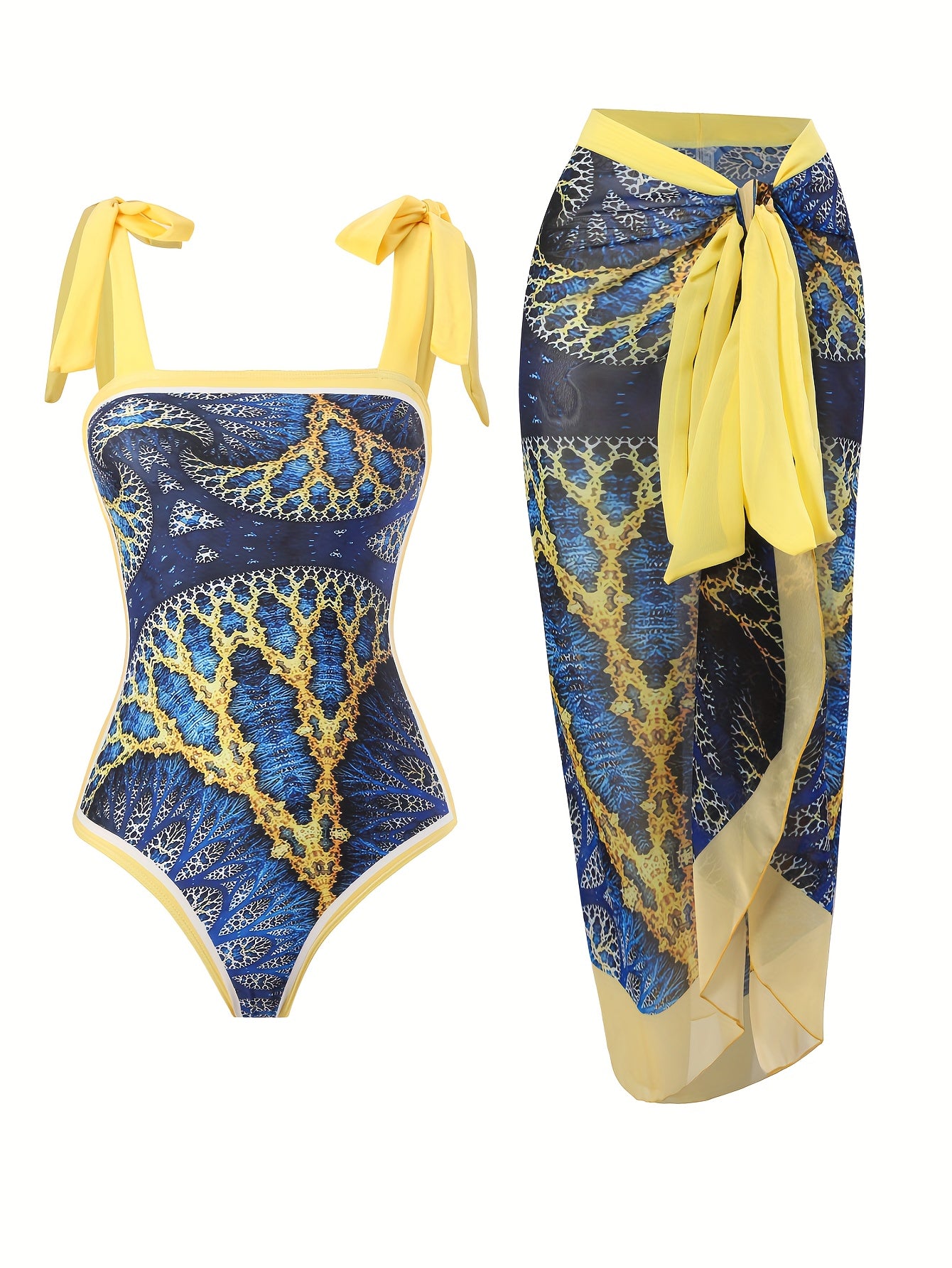 Women's Two-Piece  Swimsuit with Cover-Up, Sporlike Design, Tropical Print, Tummy Control, and Trendy monokini Bathing Suit