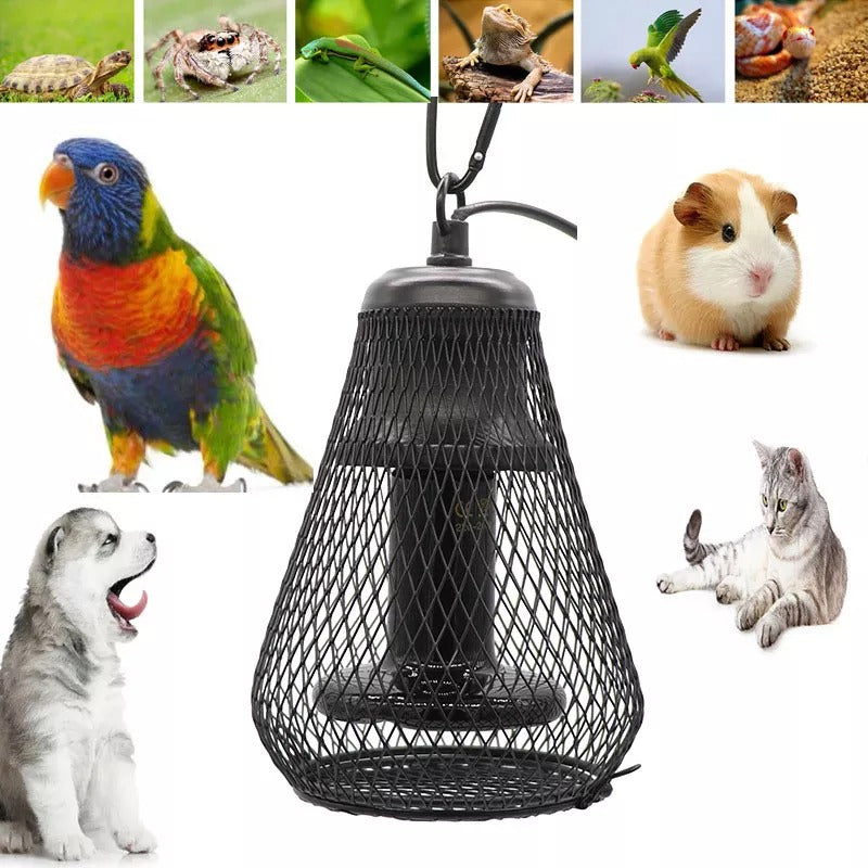 UVB reptile light Anti-Scald Lampshade and Heat Emitter lamp, Heat Lamp bulb with Guard for Pets Turtles Chicks Lizard Snake (Black)
